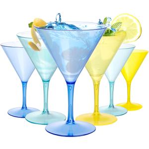 Liacere Martini Glasses Set of 6-11oz Plastic Crystal Luxury Martini Glass-Goblets & Chalices Elegant Colors, Hand-Blown, Art Deco Cocktail Colored Coupes For Manhattan, Cosmopolitan, Sidecar