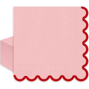 FYSUIMU 50 Pcs Pink Red Luncheon Napkins Disposable Paper Napkin Scalloped Decorative Dessert Dinner Hand Napkin for Valentine' s Day Wedding Home Party Table Supplies Decor