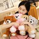 Plush Teddy Bear Cute Stuffed Animal Bear with Bow Plush Toys Gift for Kids and Girls 35cm/13.8 Inches (Khaki+Cream+Brown)