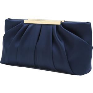 CHARMING TAILOR Clutch Evening Bag Elegant Pleated Satin Formal Handbag Simple Classy Purse for Women (Navy)