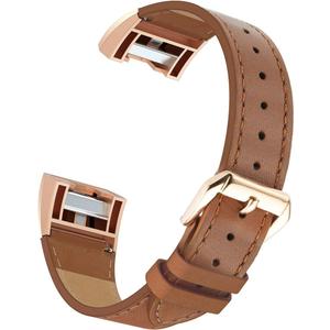 Simpeak Leather Band Compatible with Fitbit Charge 2, Genuine Leather Wristband Strap Replacement for Fitbit Charge 2 (Brown)
