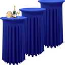 3 Packs Cocktail Table Covers Spandex Stretch Royal Blue Round Tablecloth With Skirt, 32"x 43" Upgraded Model High Top Fitted Dress for Party Wedding Banquet