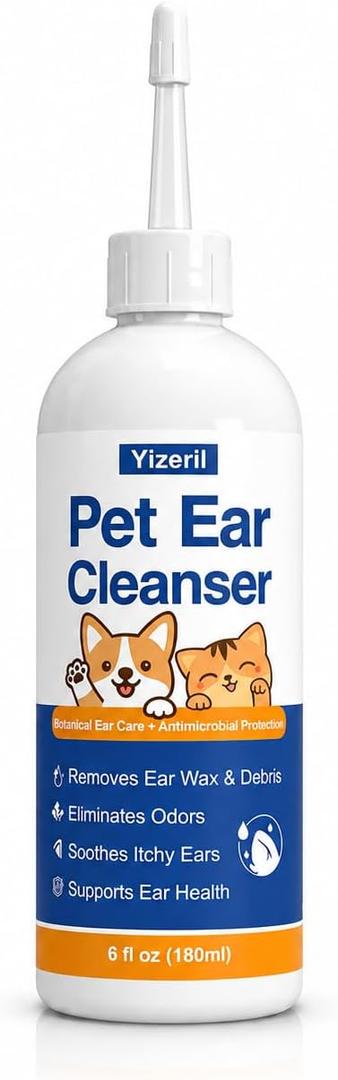 Dog Ear Wash, Wax Debris and Odor Cleaner, Alcohol-Free, 6 fl oz | Soft-tip applicator supports controlled use and routine cleaning around outer ears