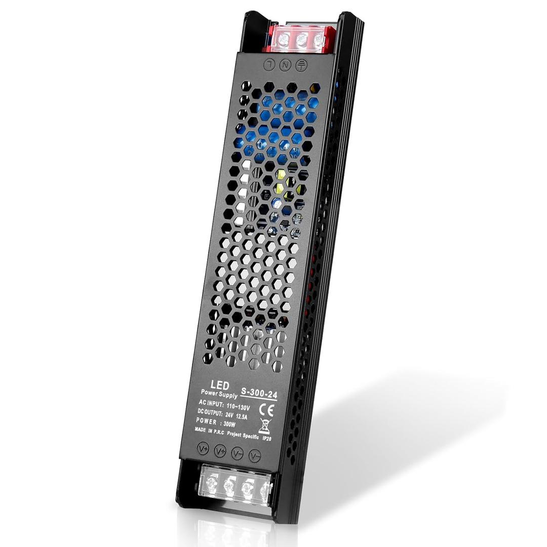 LED Driver 24V 300W 12.5A Slim LED Power Supply, AC 110V to 24V DC Adapter, Constant Voltage LED Transformer for Strip Lights, Bulbs, Garden and Cabinet Lights