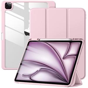 Mastten for iPad Air 13 inch Case (M3 2025 / M2 2024) / iPad Pro 12.9 inch Case (6th/5th/4th/3rd Generation 2022/2021/2020/2018), Built-in Pencil Holder & Auto Wake/Sleep, Clear Back Shell, Light Pink