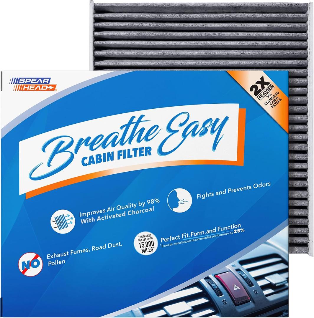 Spearhead Odor Defense Breathe Easy AC & Heater Cabin Filter | Fits Select 2016-2025 Toyota, Lexus, Subaru, 2016-2023 CX-9 Like OEM | Up to 25% Longer Lasting w/Activated Carbon (BE-157)