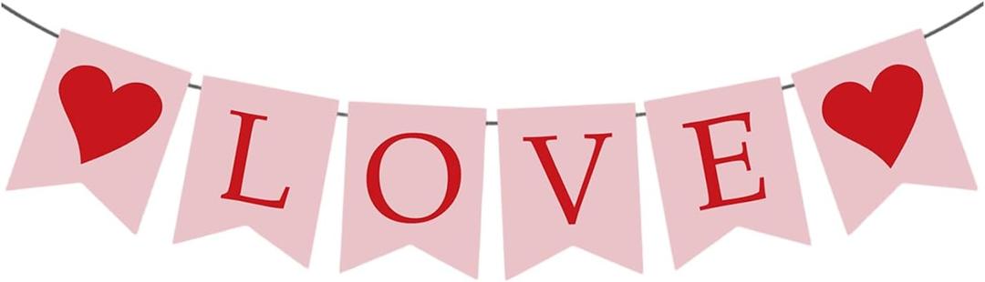 Valentine's Day Banner with Heart Hanging Swirls, Red Glitter Valentine's Day Door Banner Decorations for Party Decor (B)