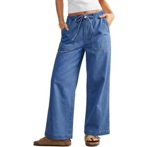GRAPENT Wide Leg Highwaisted Jeans Womens Stretchy Jeans for Women Straight Pull on Stretch Wide Leg Denim Pants Country Concert Outfits Classic Blue X-Large Plus Size 16 to 18