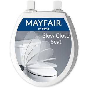Mayfair Cassel Slow Close Toilet Seat, Easy Clean, Non Slip Premium Wood Seat, Easy Install, Made in USA, Round, White