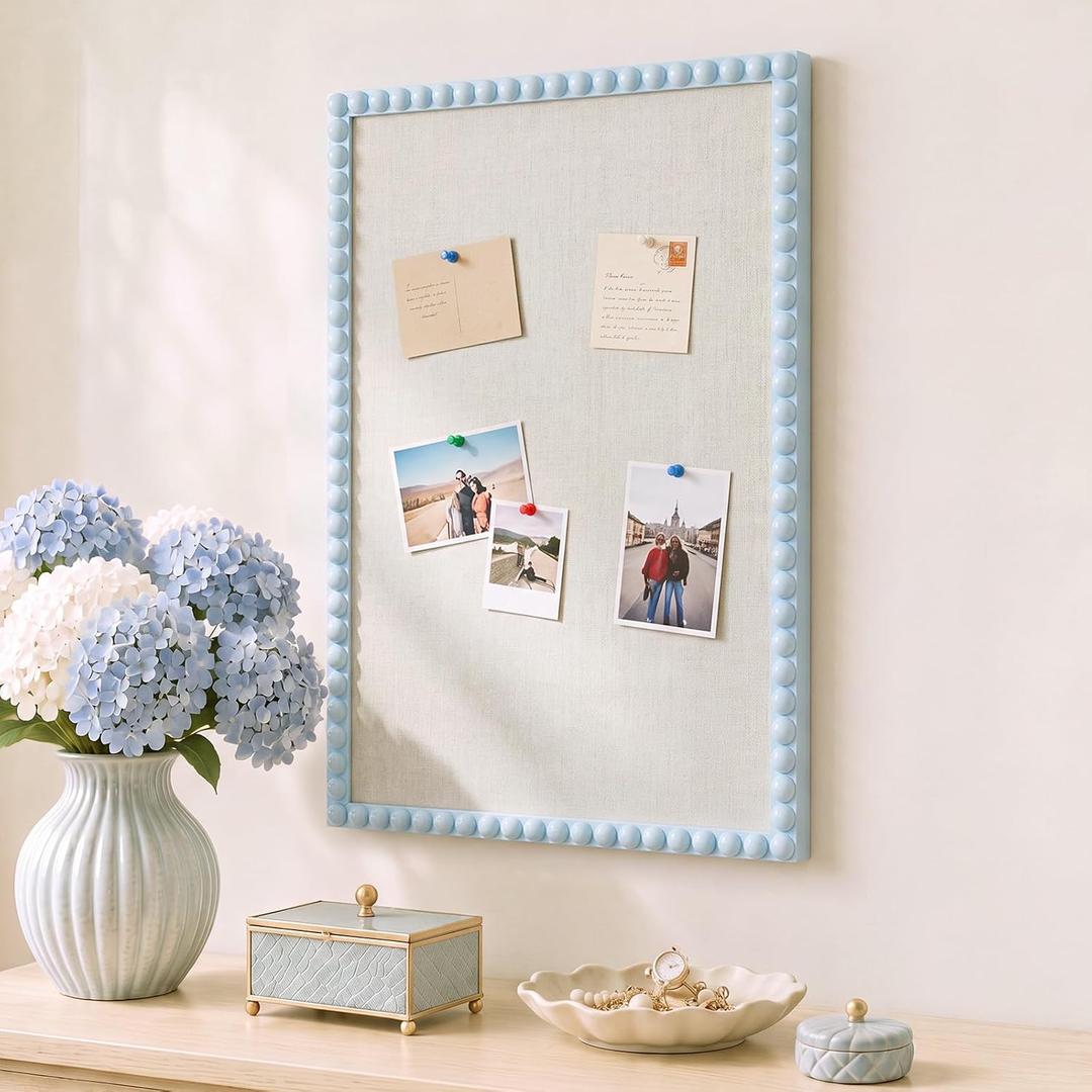 Maitys Blue 20 x 30 Inch Bead Pinboard Framed Linen Bulletin Board