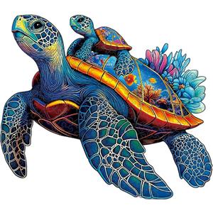 Wooden Jigsaw Puzzles for Adults Teens Kids, Parent and Child Sea Turtle Wood Puzzle, 200 Pieces Unique Animal Shaped Puzzle, Fun Challenging Family Games, 11.49" x 9.65", Gift Box Included (Medium)