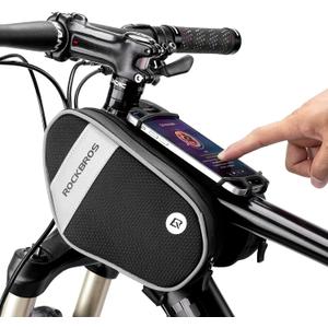 ROCKBROS Bike Front Frame Bag Top Tube Bike Phone Mount Bag Waterproof Bicycle Handlebar Cycling Accessories Pouch with 360 Rotation Phone Holder Fit Smartphone Below 7''