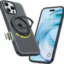 TORRAS 360 Magnetic Stand for iPhone 16 Pro Max Case, [Fit for MagSafe] [Military-Grade Protection] Translucent Slim Case for iPhone 16 Pro Max, Obsidian Black, Ostand O3 Fitness Series