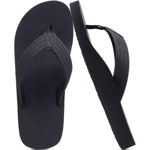 Mens Rubber Flip Flops with Comfortable Arch Support Summer Beach, Dull Black, 11