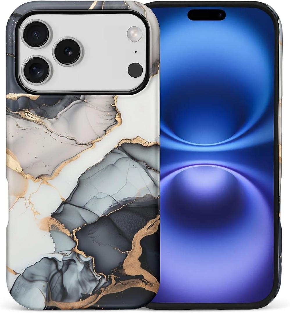 Case for iPhone 17 Pro,Anti Drop Scratch Frosted Protective Cover Case for Women Girl-Black Gold Marble