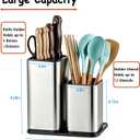 Universal Knife Block, 3-in-1 Stainless Steel Knife Holder and Utensil Holder, Extra Stable Non-Slip Base Kitchen Organizer for Countertop Storage, Space Saving Caddy for Knives, Spoons, Fork