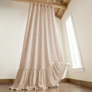 Extra Long Shower Curtains 90 Inch Farmhouse with Ruffle Hem Linen Beige Shower Curtains for Bathroom Country Vintage Rustic Natural Fabric, 72" W x 90" L
