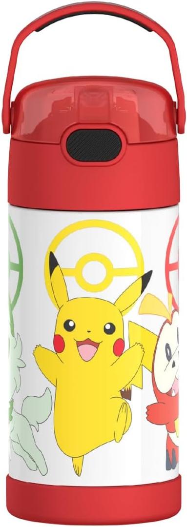 THERMOS FUNTAINER Water Bottle with Straw - 12 Ounce - Kids Stainless Steel Vacuum Insulated Water Bottle with Lid, Pokmon (Pokemon)