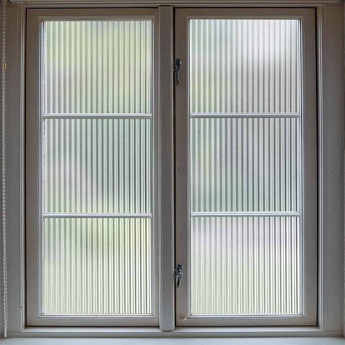 VELIMAX 1/2-Inch Reeded Glass Window Film, Frosted Reeds Window Film, Window Privacy Film, 3D Window Decals Non Adhesive for Bathroom Living Room Office, 29.5x118 inches