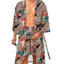 COOFANDY Men Lightweight 2 Piece Kimono Robe with Shorts Japanese Robes Casual Open Front Long Cardigan With Belt (M)