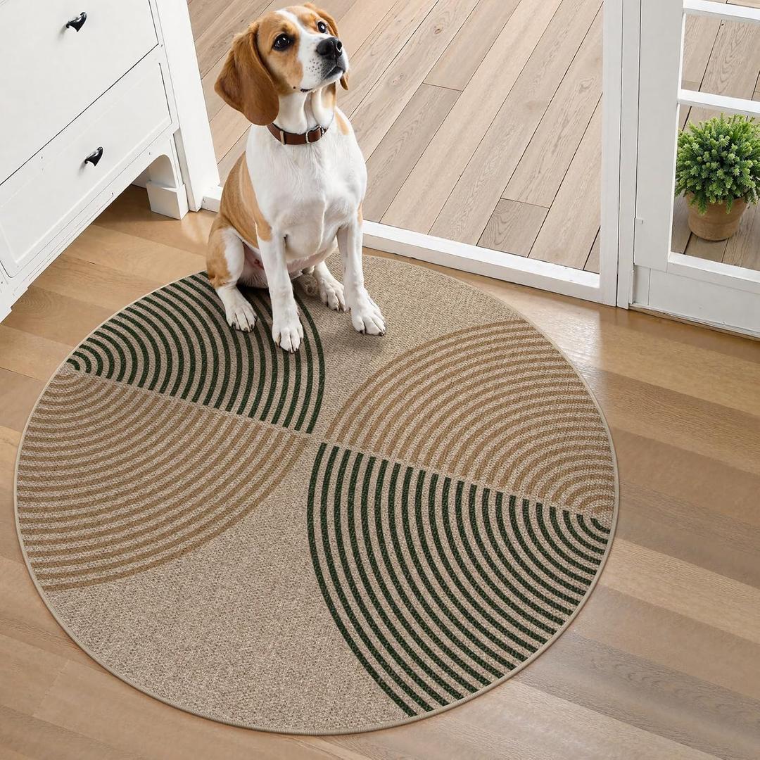 Lahome Enfys Modern Rainbow Round Rug 3ft, Circle Indoor Outdoor Rugs for Entryway Patio Washable Easy Jute Rug, Farmhouse Non Slip Small Round Rugs for Bedroom Porch Living Room Decor (Nature/Bi-color Rainbow)