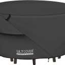 ULTCOVER Round Patio Furniture Cover - Outdoor Waterproof Table with Chair Set Cover 92 inch, Black