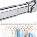 Premium Chrome Oval Closet Rod for Hanging Clothes 18.2 to 31 Inch, Includes End Supports, Adjustable Wardrobe Tube, Heavy Duty Extendable Closet Pole, Carbon Steel