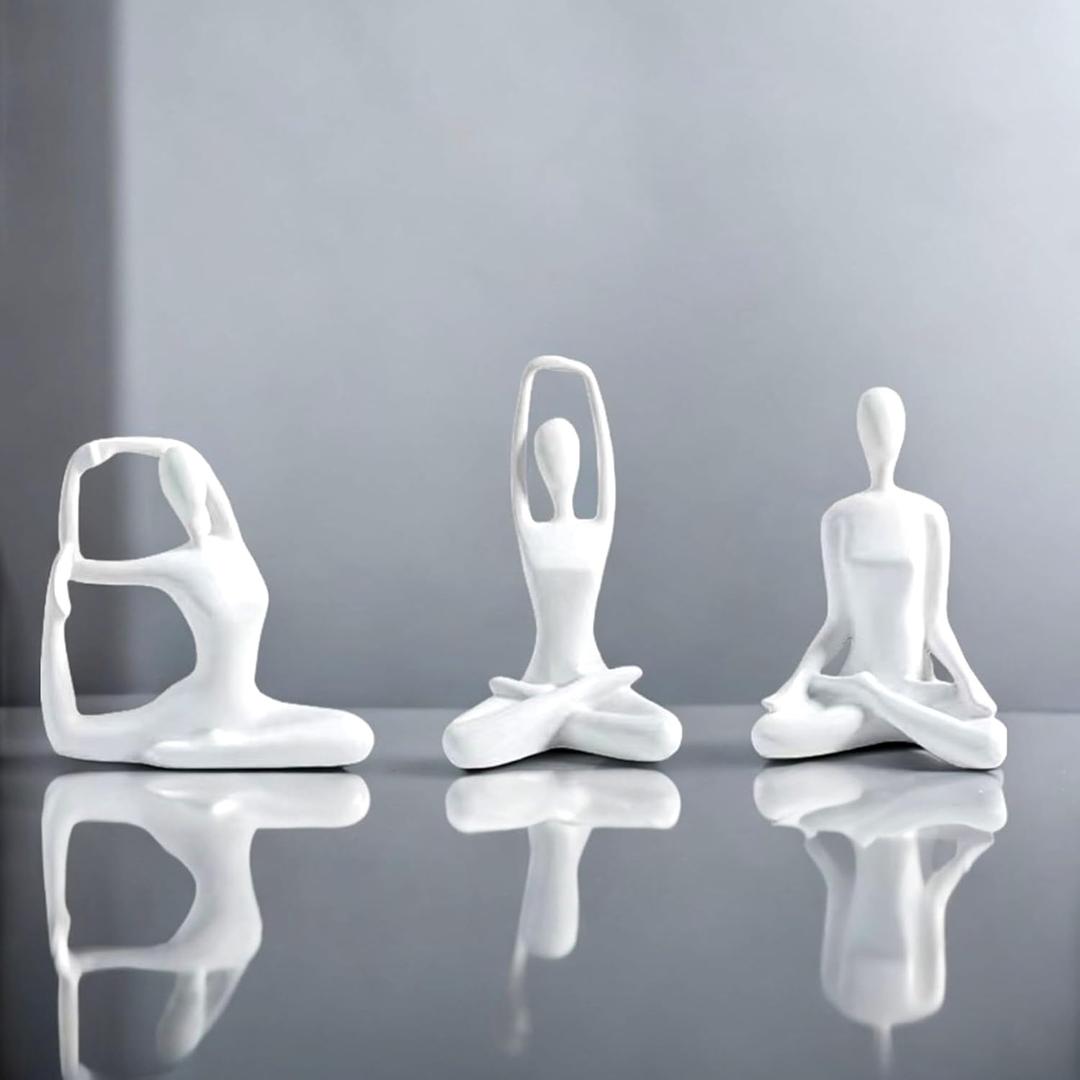 White Meditation Yoga Statues Set of 3, Resin Zen Yoga Figurines for Bookself, Home Decor, Gifts