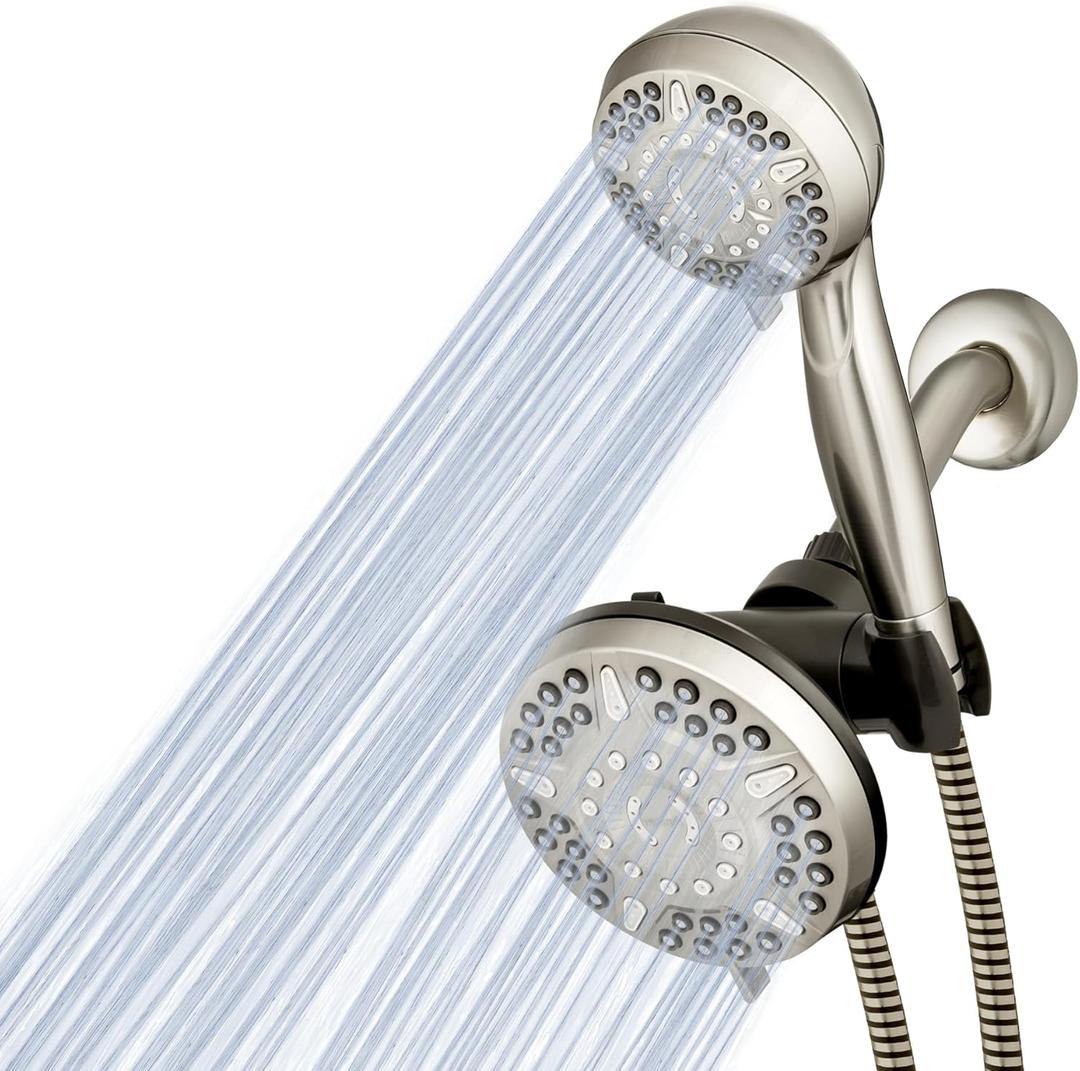 Waterpik 12-Mode 2-in-1 Dual Shower Head System with 5-Foot Hose and PowerPulse Therapeutic Massage, Brushed Nickel, XET-639E-649E