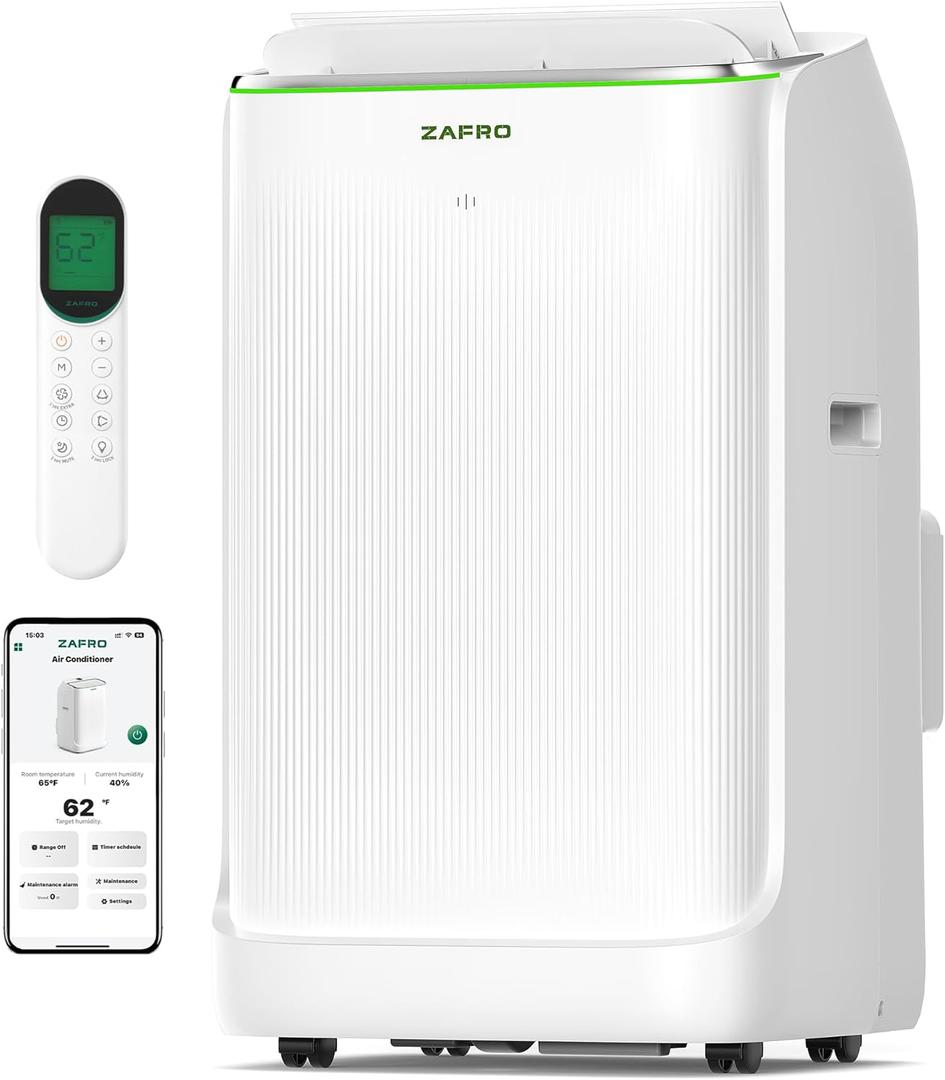 ZAFRO Inverter Portable Air Conditioners, 16000 BTU (12000 BTU SACC) Smart Portable AC Unit with Dual Hose/Ultra Quiet(42dB)/Drainage-free Cooling/24Hrs Timer/APP/Remote for Multi-Scenario Use