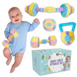 Skywin Baby Weights Photo Props - Dumbbell, Kettlebell, Barbell, and Plush Medicine Ball Workout Toys (Purple)