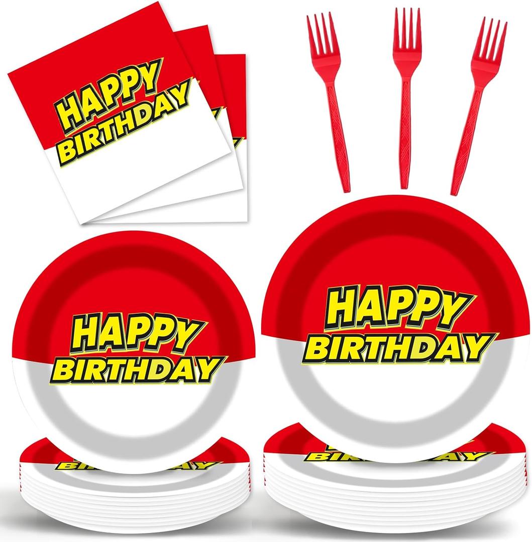 Cartoon Ball Party Tableware Set for Birthday - Cartoon Animation Themed Party Tableware, Plates and Napkins Decorations, 96pcs Video Games Themed Party Supplies for Boys Girls Baby Showers Picnics