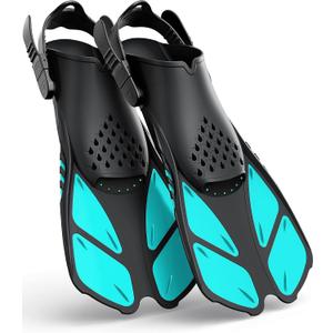 Greatever Snorkel Fins Adjustable Buckles Open Heel Swim Flippers Travel Size Short Swim Fins for Snorkeling Diving Swimming Adult Men Women's Green, S/M (Adult US Size 4.5-8.5)