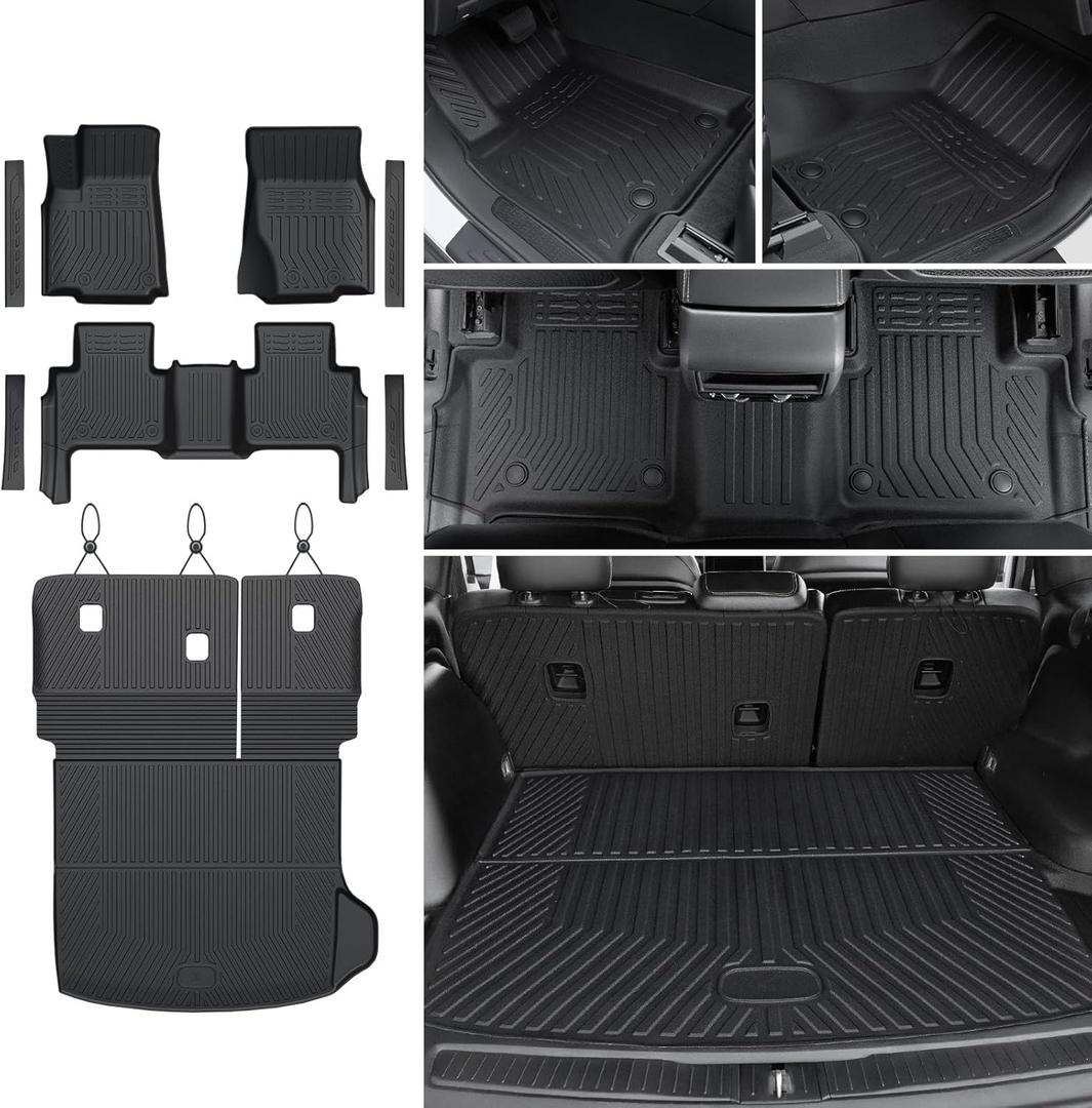 Floor Mats Set for 2022-2025 2026 Jeep Grand Cherokee WL74 (Incl 4XE, not for WK2 or L), All Weather TPE Backrest Trunk Mat Cargo Liner Door Sill Guards Accessories (WL74 | Floor Mats Set)