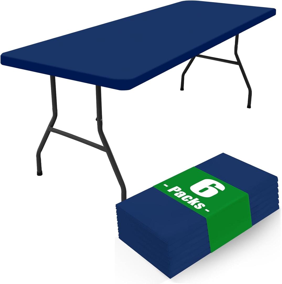 Spandex 6 Foot Rectangle Table Cloth 6 Pack, Elastic Fitted Tablecloths for Picnic, Stretch Washable Patio Table Cover for Outdoor, Camping, Banquet and Parties (Navy, 30"x72")