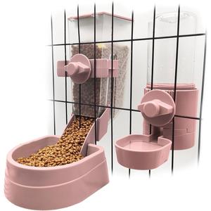 BNOSDM Rabbit Automatic Food Feeder and Water Dispenser Bunny Gravity Feeding Station Waterer Set Hanging Self-Dispensing Feeder for Ferret,Guinea Pigs Chinchillas Kitten (Pink)