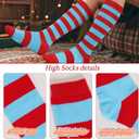 Gvhntk Striped Knee Calf High Socks Fingerless Gloves Red and White Socks Bow Calf High Stockings Long Tube Socks Women (Red)