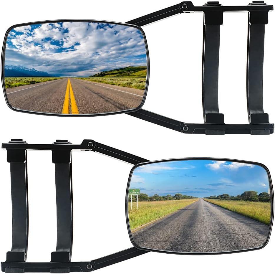 Universal Clip-on Towing Mirrors Extended Mirrors for Towing 360 Degree Rotation Adjustable Towing Mirror, Black, 2 Pieces, Big Flat Mirror-a
