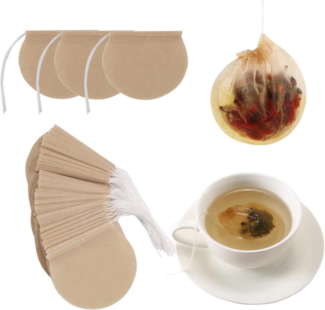400pcs Loose Leaf Tea Empty Tea Bags - Round Natural Disposable Tea Filter Bags, Unbleached Paper Drawstring Tea & Coffee Brewing & Soup Bags (3.35'')