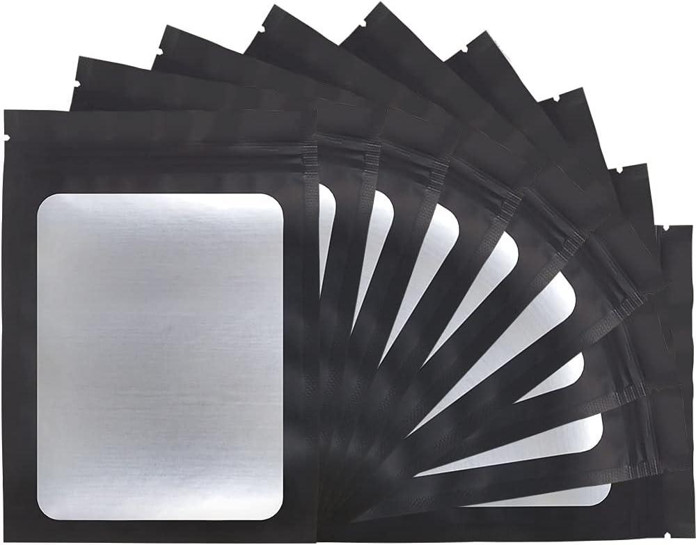 STUs 100 Pack Resealable Mylar Bags 4 x 6 Inch Smell Proof Bags with Clear Window Foil Pouch Bag Flat Bag Matte Black