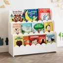 SpaceAid 3-Tier Scalloped Bookshelf, Montessori Bookcase for Toddlers, Wooden Book Shelf Organizer Display Furniture for Kids Rooms, Playroom, Nursery and Classroom, White, 3 Tier, 29.6" W