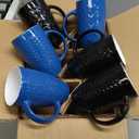 AmorArc Coffee Mugs Set of 6, 16oz Ceramic Lagre Coffee Mugs Set with Textured Geometric Patterns for Latte/Tea/Beer/Hot Cocoa, Dishwasher & Microwave Safe, Blue/Black