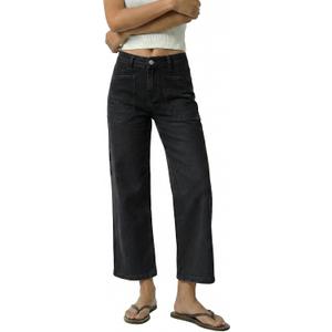 GRAPENT Wide Leg Jeans Woman Trendy Cropped High Waisted Patch Pocket Stretch Denim Pants Baggy Loose Straight Leg Jeans (Black, M)
