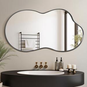 Suidia Irregular Wall Mirror, 36"x20" Bathroom Mirror Asymmetrical Mirrors Artistic Mirrors Decorative for Living Room Bedroom Bathroom Hallway Entryway, Black, Cloud Style