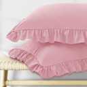 KKJIAF Ruffle Pillow Cases Standard Size Set of 2, Ruffled Pillow Covers with Envelope Closure, Wrinkle Resistant Pillowcases 20" x 26", Ruffled Pillow Shams, Light Pink