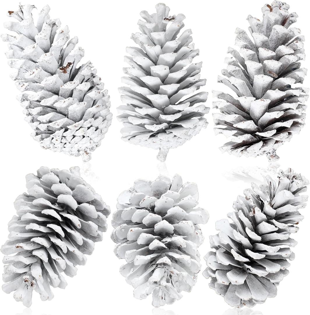 Tondiamo 6 Pcs Christmas Large Pine Cones Giant White Xmas Tree Ornaments Big Unscented Natural Pinecones Craft for Decoration Winter Christmas Holiday Craft DIY Wreath Filler Home Wedding(5-6 Inch)