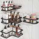 Adhesive Corner Shower Caddy with Soap Holder - Rustproof, No Drilling Shelves Wall Mounted, Organizer for Bathroom, Kitchen & Home Decor. Black, 4-Pack