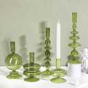 Rtteri 5 Pcs Glass Candlestick Holders Colorful Glass Taper Candle Stand Groovy Candlestick Wavy Boho Chic Clear Bases Holders Elegant Vase for Home Party Centerpiece(Green)