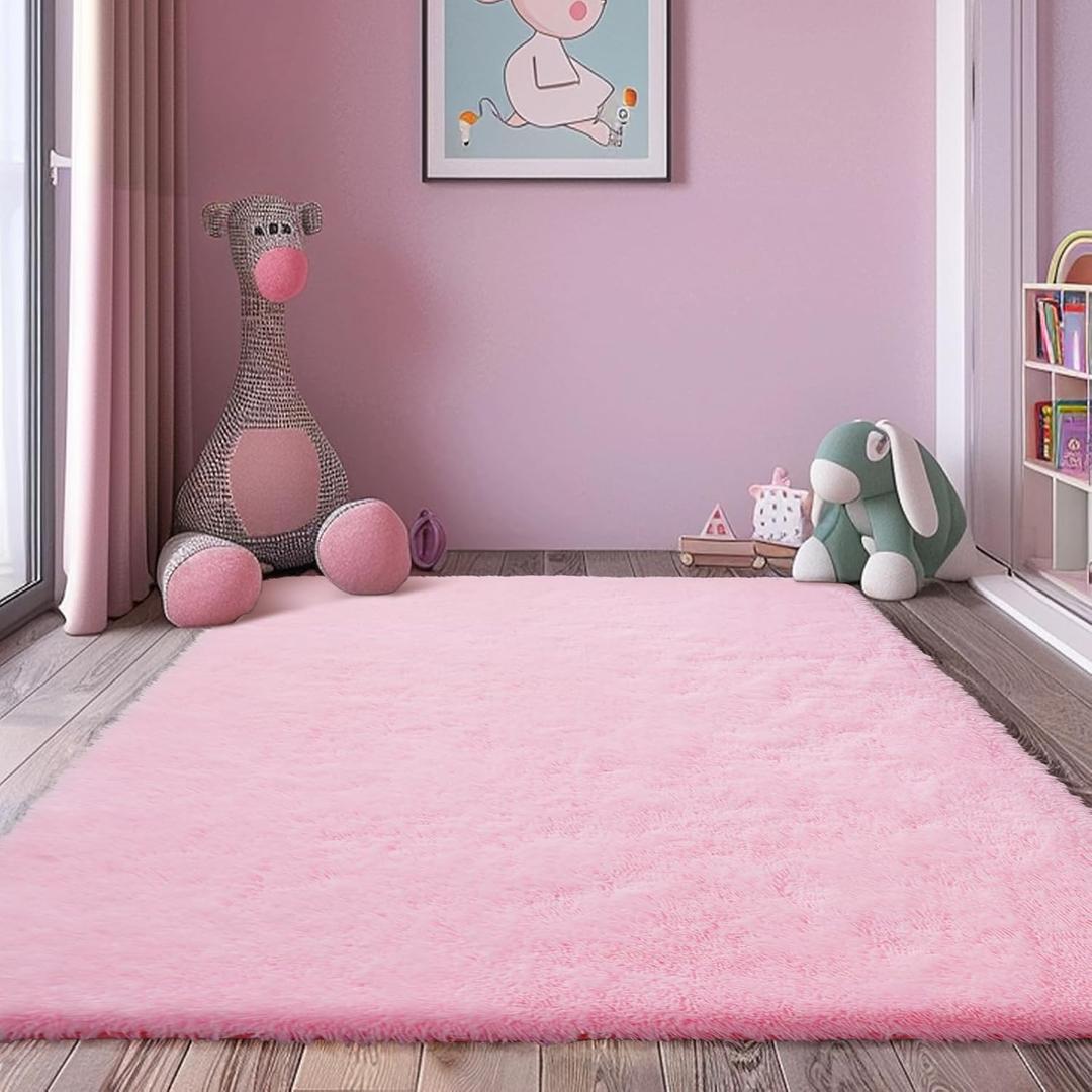 Shag Area Rug for Bedroom 5x8,Pink Fluffy Area Rugs for Living Room,Soft Fuzzy Rug Non-Shedding Indoor Plush Carpet for Kids Bedroom Nursery Dorm Home Decor