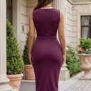 CurvySweet Deep V Neck Wrap Formal Midi Cocktail Dress Sleeveless Thigh Slit Ruffle Ruched Fall Wedding Guest Dress for Women Burgundy
